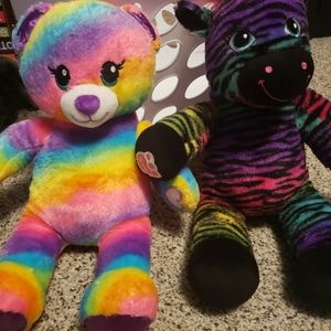 Build a Bear Lot of 2 Rainbow Zebra and Rainbow Bear